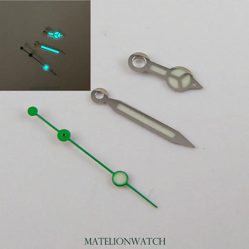 

Silver Watch Hands Parts For NH35A NH36A 4R36 7S36 7002 Luminous Green Seconds