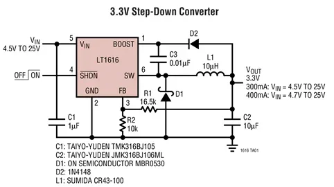 LT1616ES6 LT1616 - 600mA, 1.4MHz Step-Down Switching Regulator in SOT-23