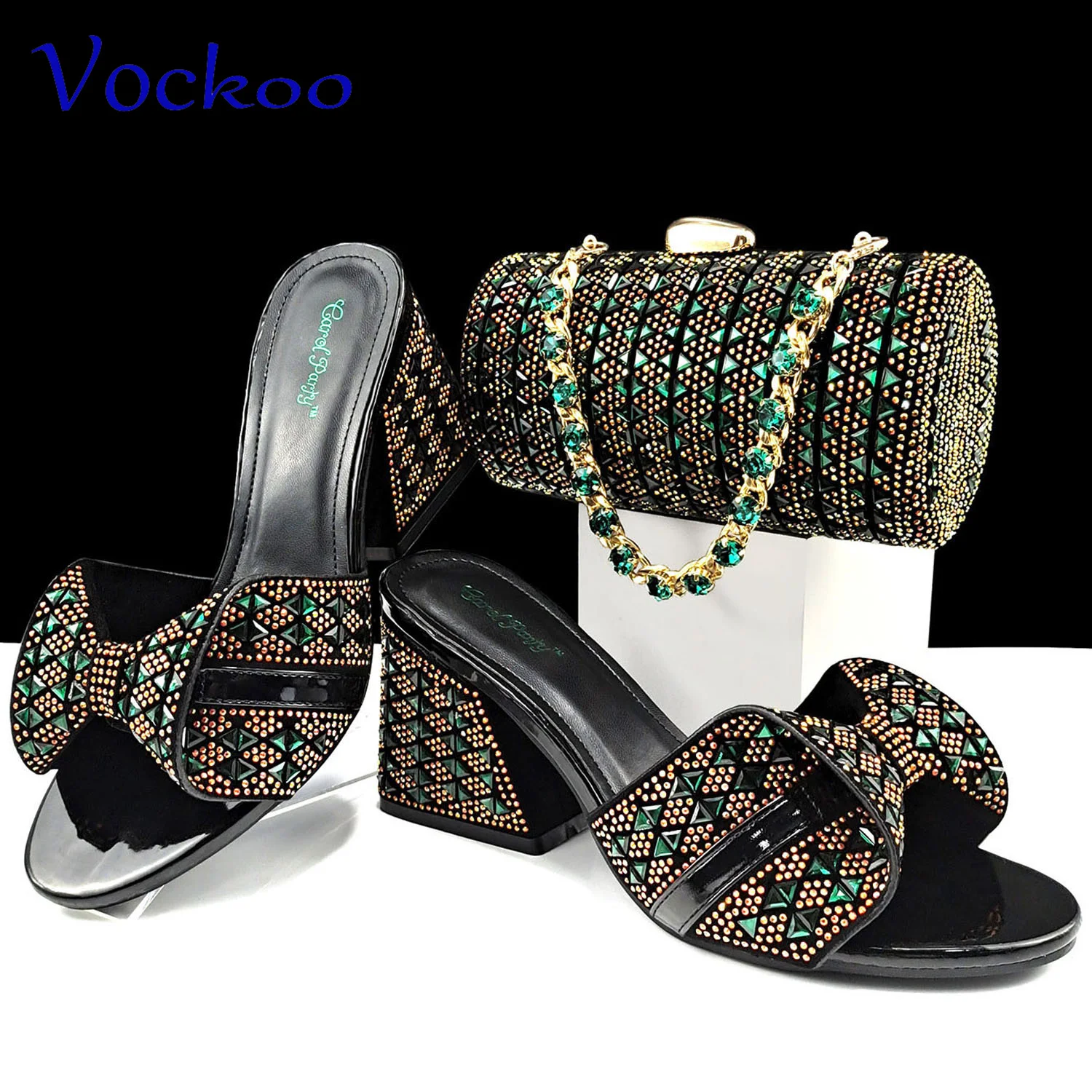 Magenta Summer New Design Italian Shoes and Bag Set Decorate with Crystal Comfortable Heels Slipper for Garden Party