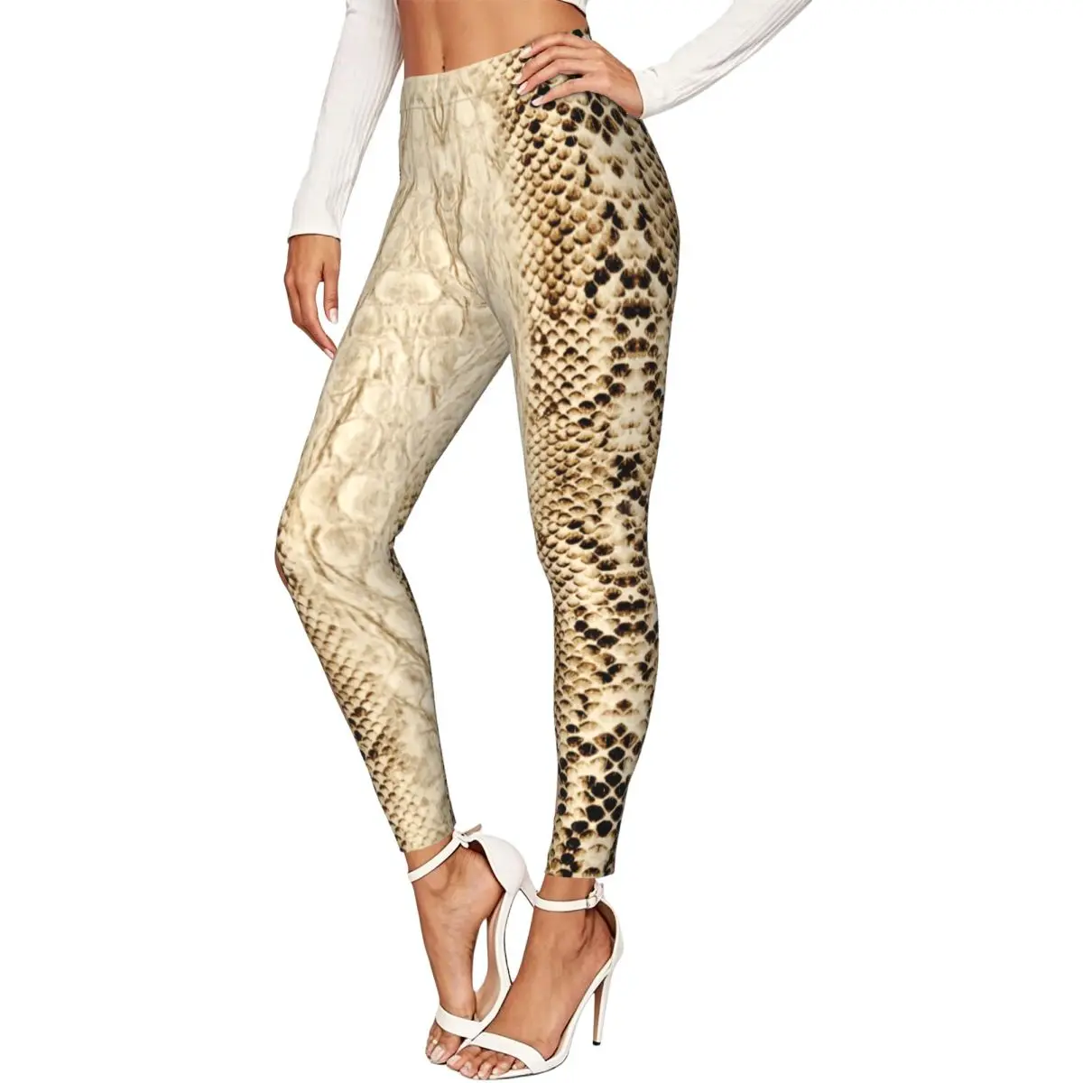 Snake Skin Women Leggings High Waisted Stretch Tights Workout Running Pants