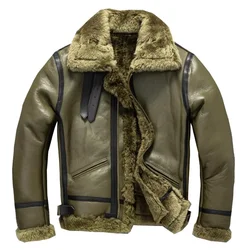 2025 Men's High Quality Winter Real Sheepskin Pilot Jacket Man Super Warm Genuine Sheep Leather B3 Shearling Bomber Fur Jacket