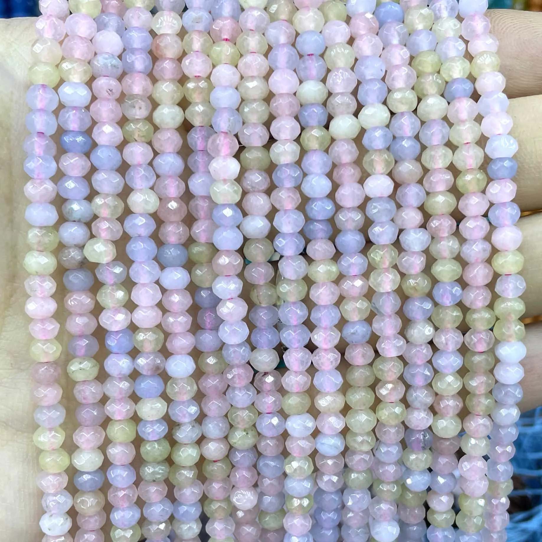 Natural Stone Faceted Flat Rondelle Spacer Beads Colorful Morganite Jades Chalcedony For Jewelry Making Diy Accessories 3X4MM