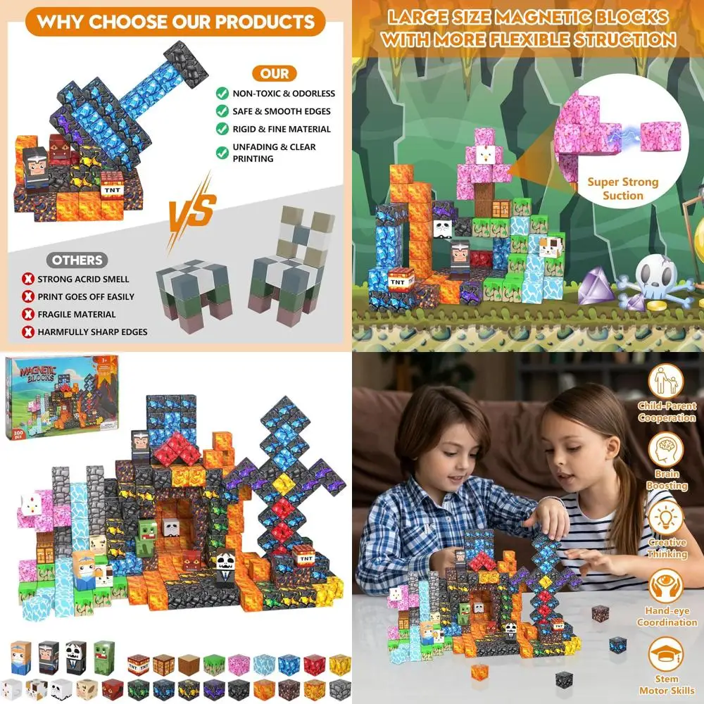 Juego de construcción magnética: imanes Fidget de 300 piezas para niños, juguetes STEM para niños pequeños, regalos de Navidad