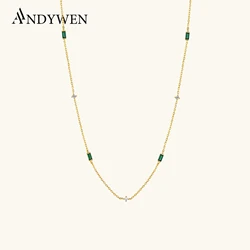 ANDYWEN 925 Sterling Silver Gold Green Zircon Long Chain Choker Necklace Tiny Women Luxury Wedding Jewelry For Party Neck