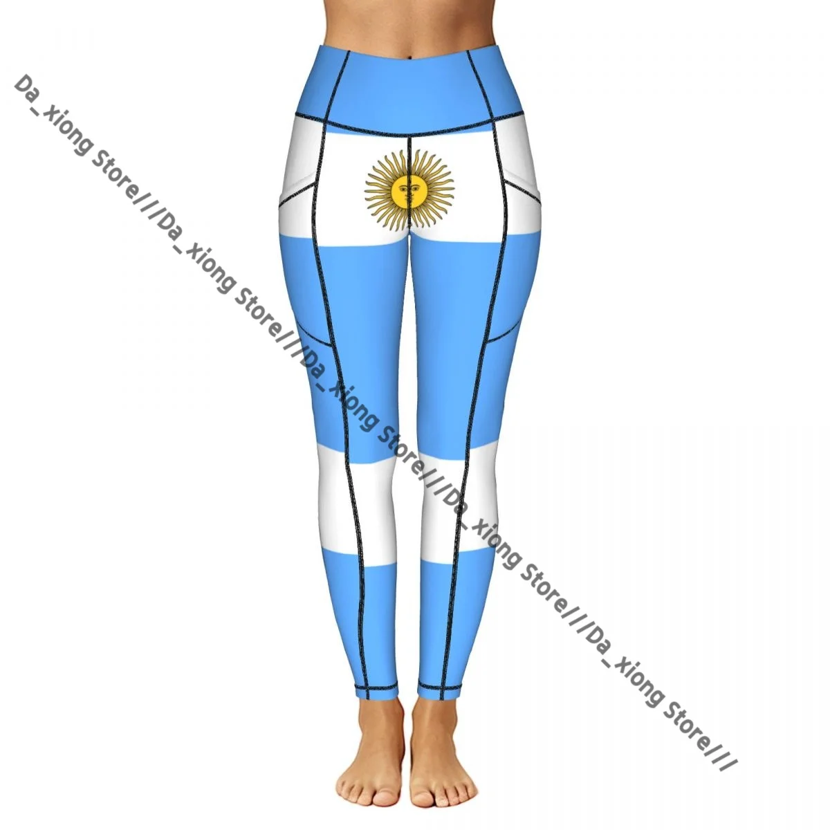 High Waist Hip Lift Yoga Pants Women With Pockets Argentina Flag Gym Wear