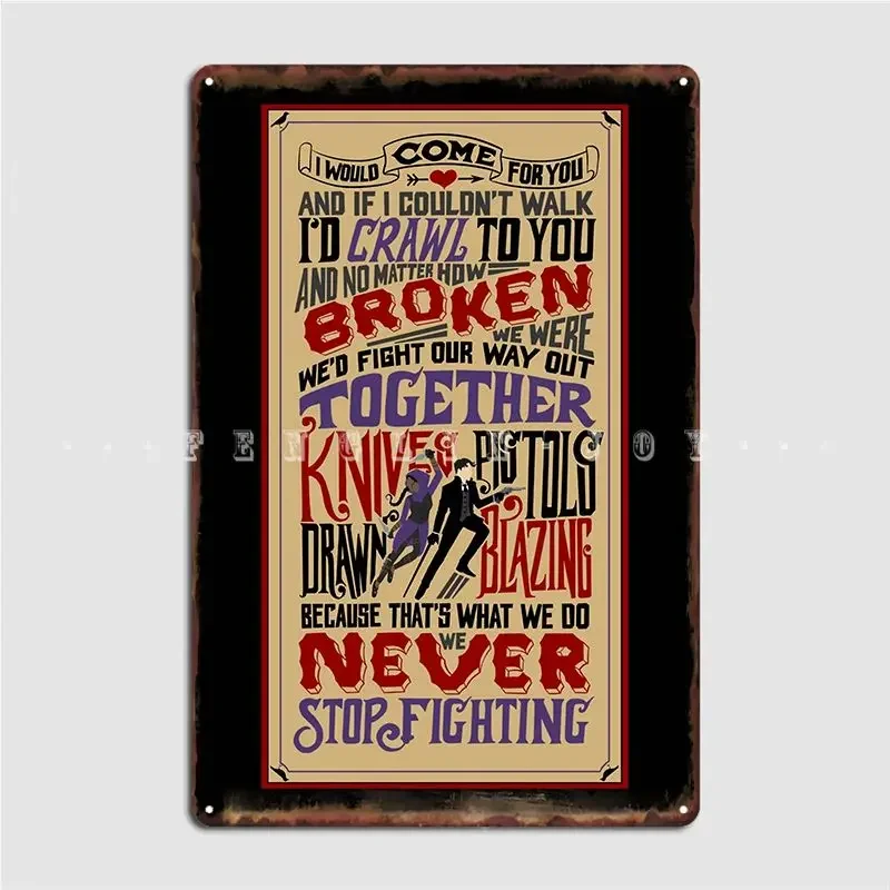 Knives Drawn Pistols Blazing Quote Metal Sign Poster Club Party Wall Design Tin Sign Poster