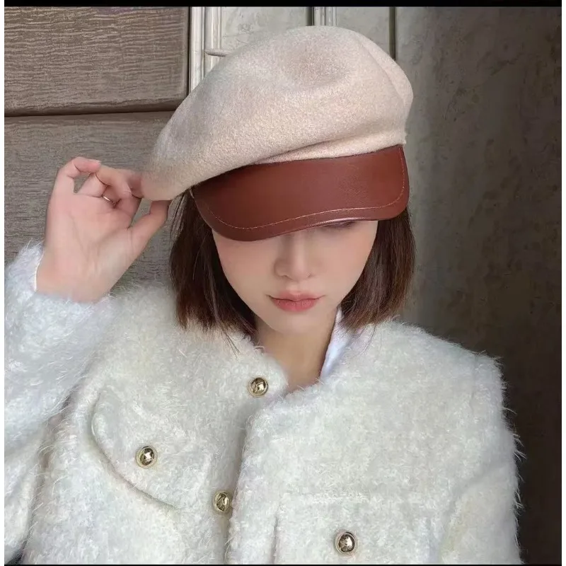 New Fashion Winter Vintage Wool Beret Hat For Women Solid Visor British Style Cap Warm Female Best Matched Top Quality Hat Gift