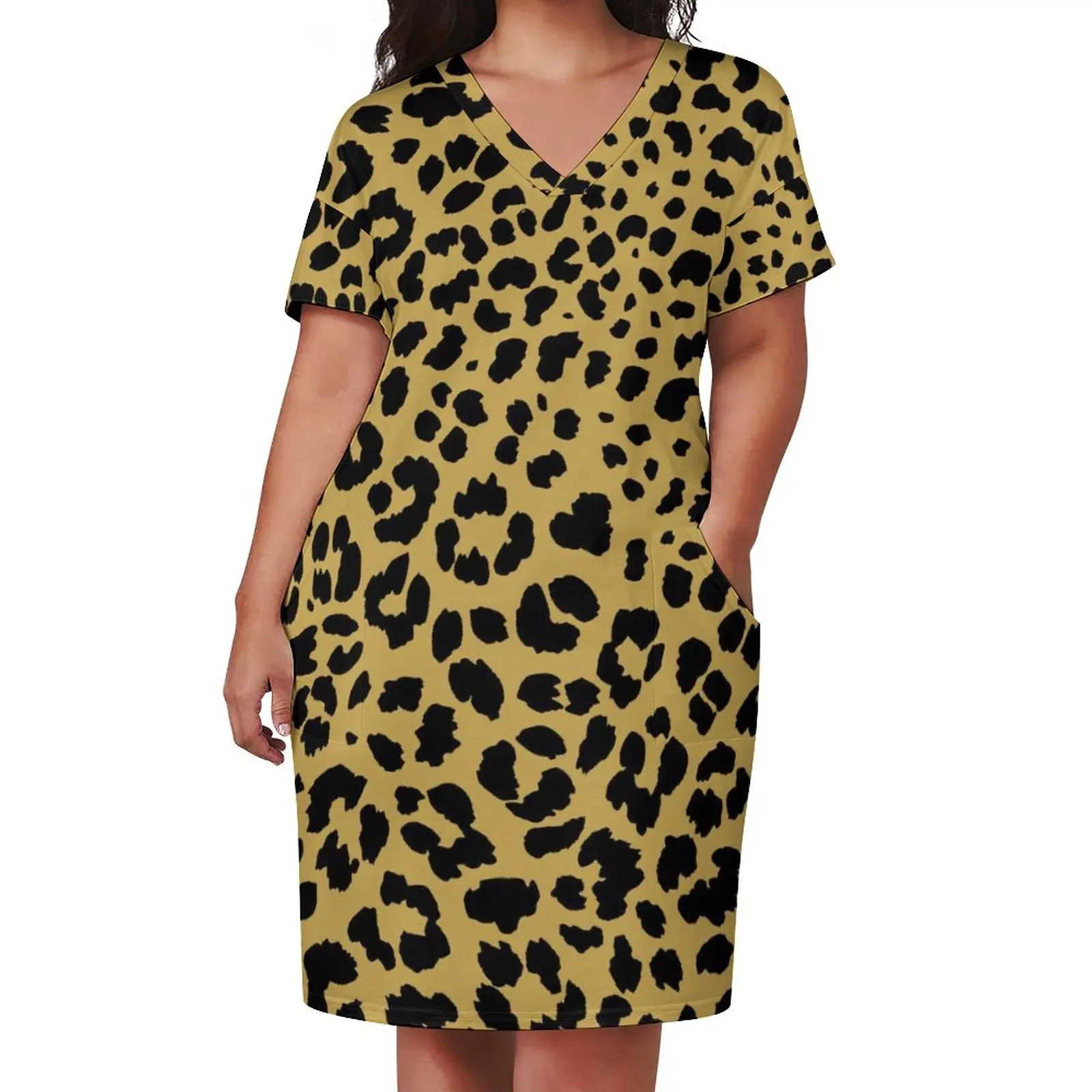 Trendy Leopard Dress Plus Size Classic Animal Print Streetwear Casual Dress Woman Summer V Neck Cute Dresses Gift Idea