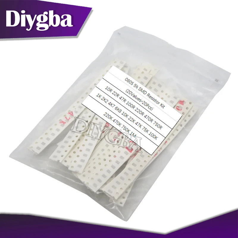 0805 5% SMD Resistor Kit 1/8W 20Value*20PCS =400PCS (10 Ohm~1M Ohm) Component Diy Samples Kit