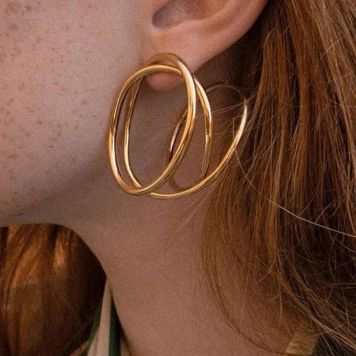 Trendy Irregular Metal Circle Geometric Lines Earrings for Women Girls European and American Style Personality Party Jewelry