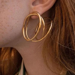 Trendy Irregular Metal Circle Geometric Lines Earrings for Women Girls European and American Style Personality Party Jewelry