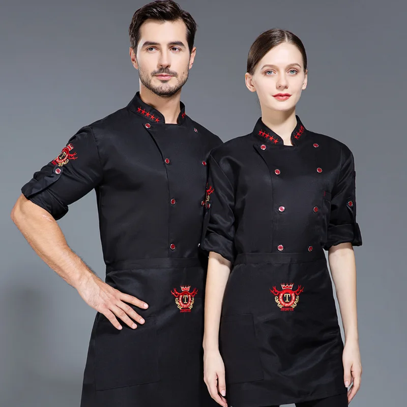 

C146 Long Sleeve Cook Uniforms Food Service Chef Tops Restaurant Hotel BBQ Kitchen Chef Uniforms Catering Overalls Outfit Coats