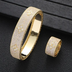 Luxury 2PCS Dubai African Bangle Ring Set Jewelry Sets For Women Wedding Cubic Zircon Crystal CZ Bridal Jewelry S363