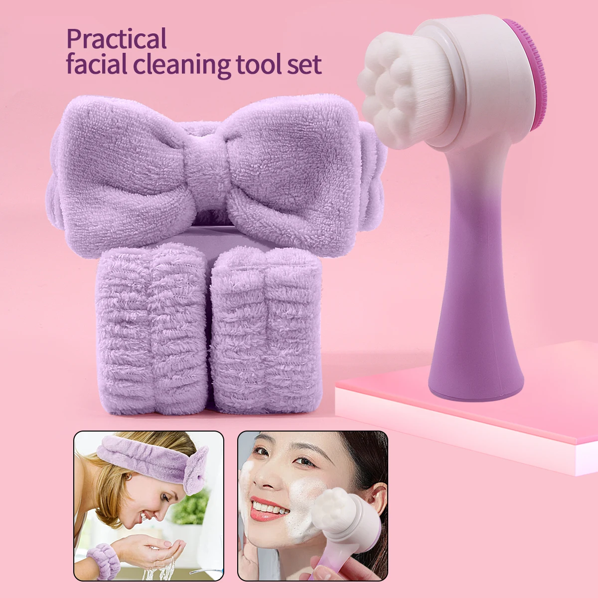 Silicone Facial Cleansing Brush Massage care Face brush&Spa Headband and Wristband Set Skin Care Headband