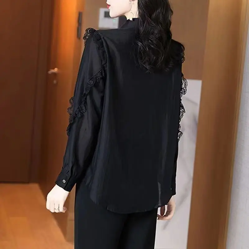 Large Size Western-style Long Sleeved Chiffon Shirt for Women's Spring Autumn New Fashionable Elegant Slimming Loose Female Top