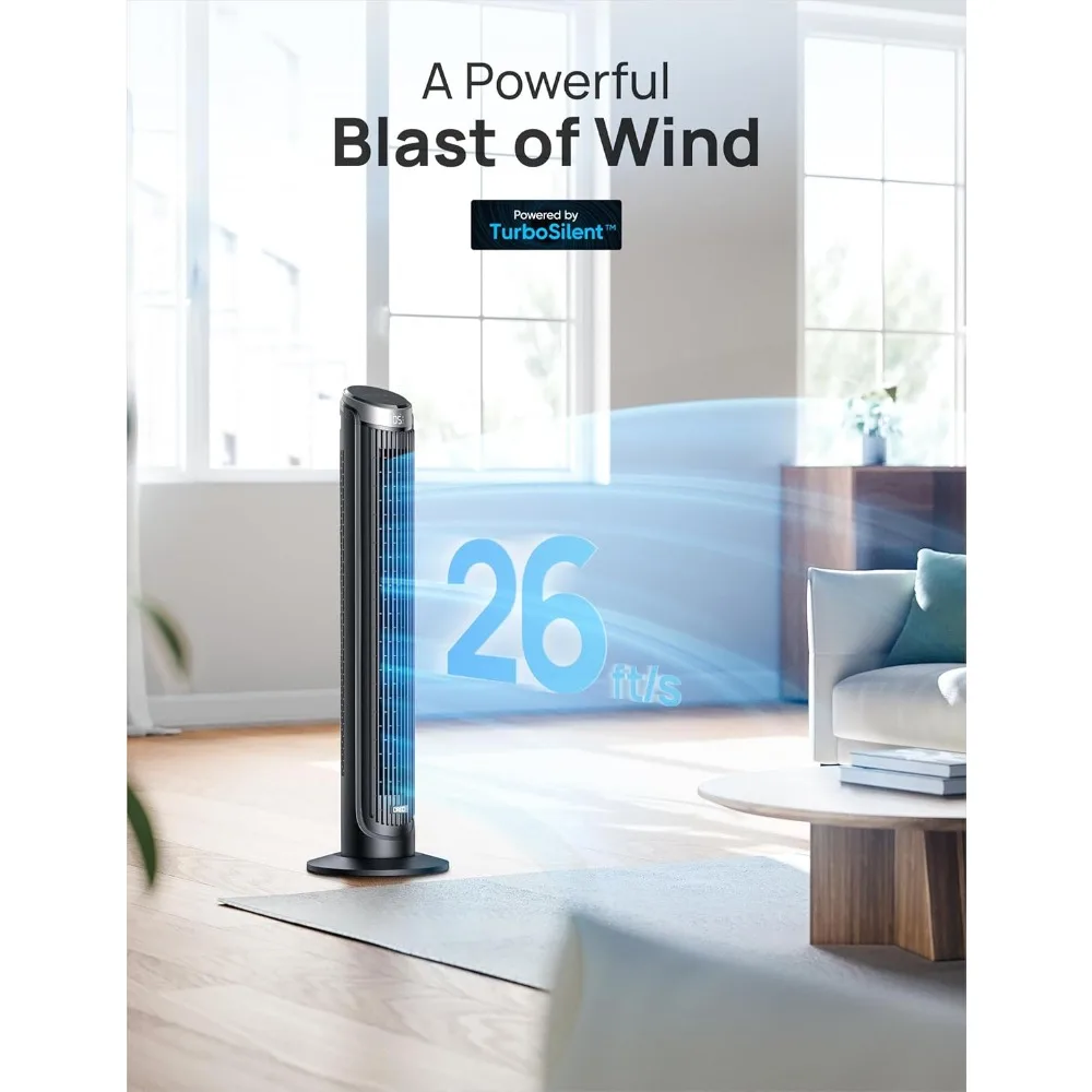 Tower Fans for Bedroom, 90° Oscillating Fans for indoors, 4 Modes 5 Speeds Max 26ft/s, 12H Timer, LED Display with Touch,