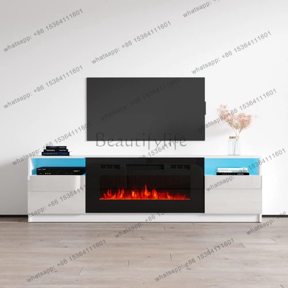 

TV Stand with Electric Fireplace - Modern High Gloss TV Stand with Storage Cabinets and Led, Customized