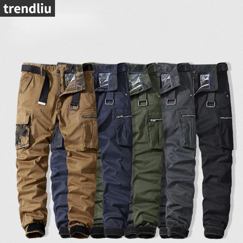 

Men's Military Trousers Casual Cotton Solid Color Cargo Pants Men Outdoor Trekking Traveling Trousers Multi-Pockets Work Pants