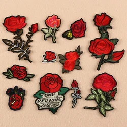 2PCS Retro Popular Handmade Patch Stickers Red rose DIY Embroidery Badge Cloth Stickers Iron patch Clothing Sewing Accessories