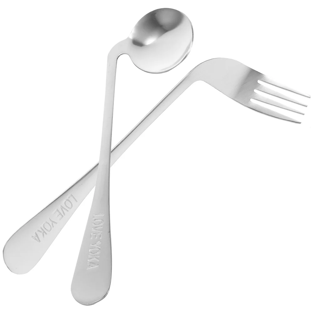 Elbow Fork Spoon Easy Use Eating Feeding Silverware Cutlery Set Stainless Steel Curved Forks Elderly Tablespoon