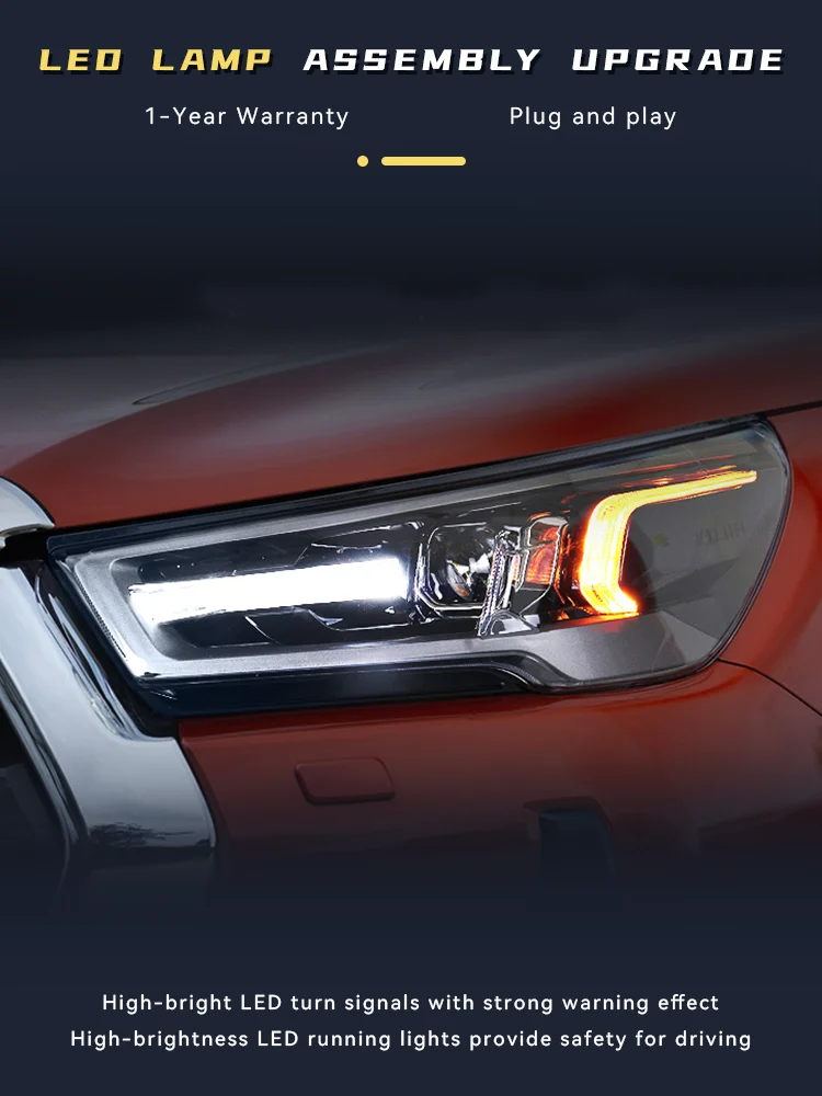 

Новый стиль, дневные ходовые огни для Toyota Hilux 2021-2024, модифицированные передние фары, линзы дальнего и ближнего света, дневные ходовые огни, автомобильные аксессуары