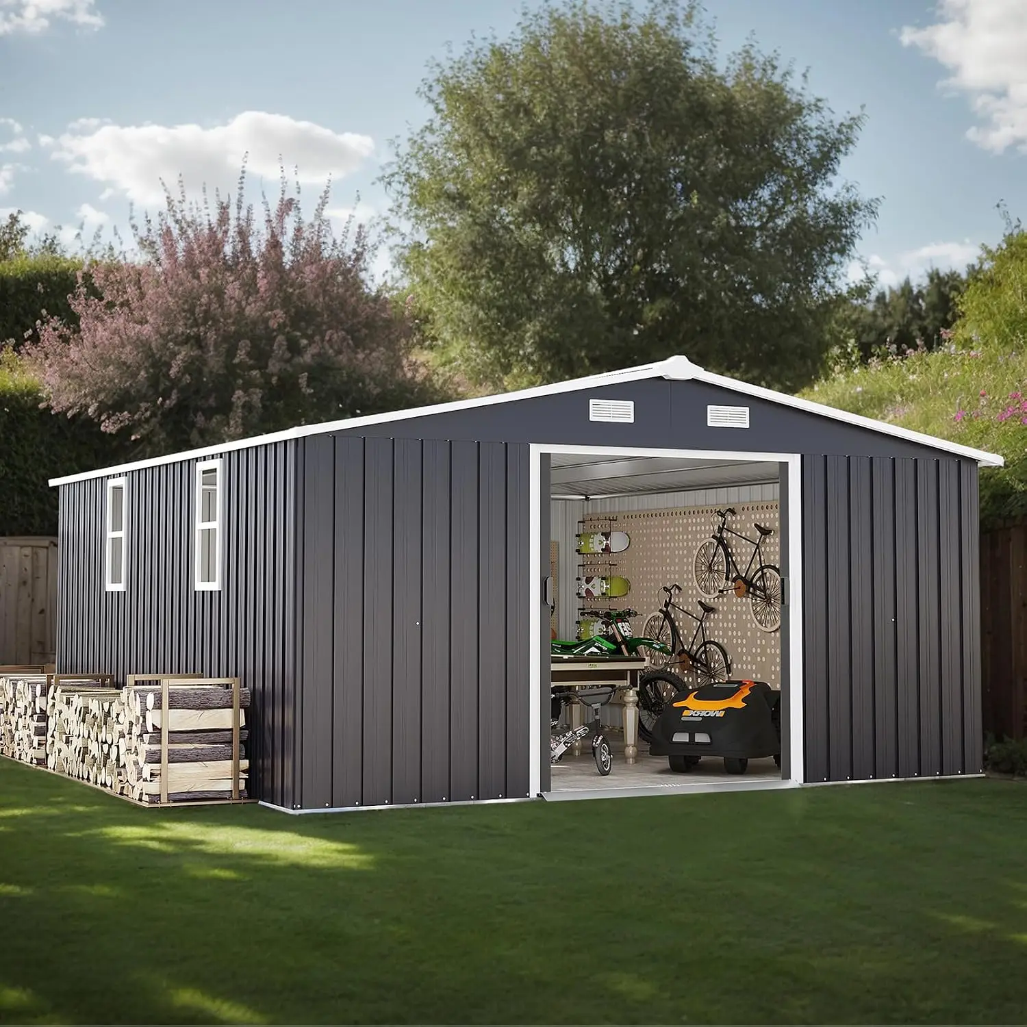 Large Metal Outdoor Storage Shed 12x10 FT, Backyard Garden Tool Building with Updated Frame for Lawn Patio, Customized
