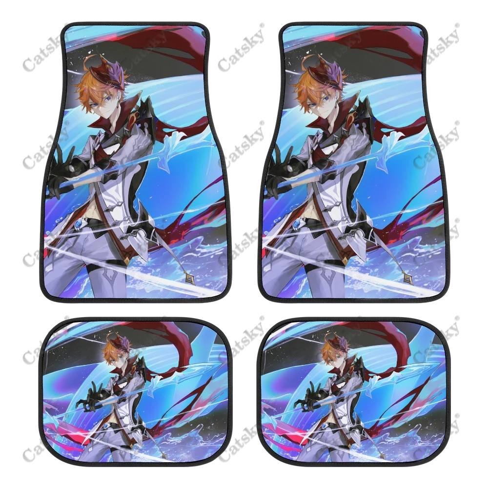 Anime Genshin Impact Tartaglia Car floor mats interior accessories non-slip and dirt-resistant 4pcs car accessories floor mats