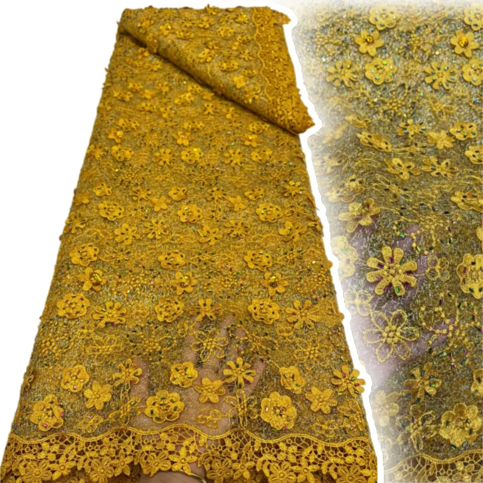 Cotton Embroidered African Guipure Cord Lace Traditional Inspired Garment Women Water Soluble Fabric Occasional Wear 2842