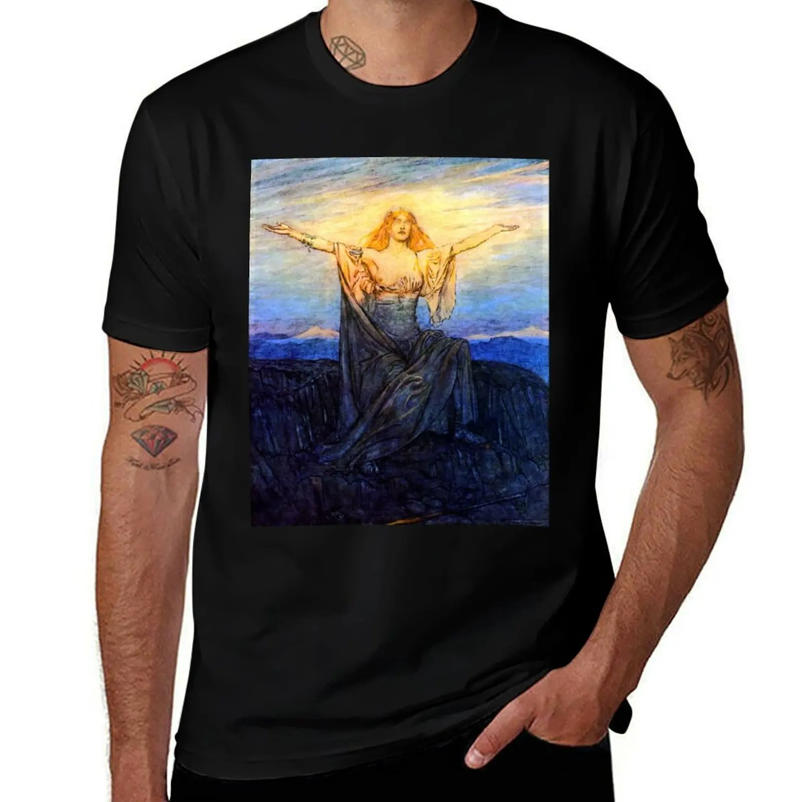 Greeting the Sun - Siegfried and the Twilight of the Gods - Arthur Rackham T-Shirt Non-Shrink Basic Cotton T-Shirt
