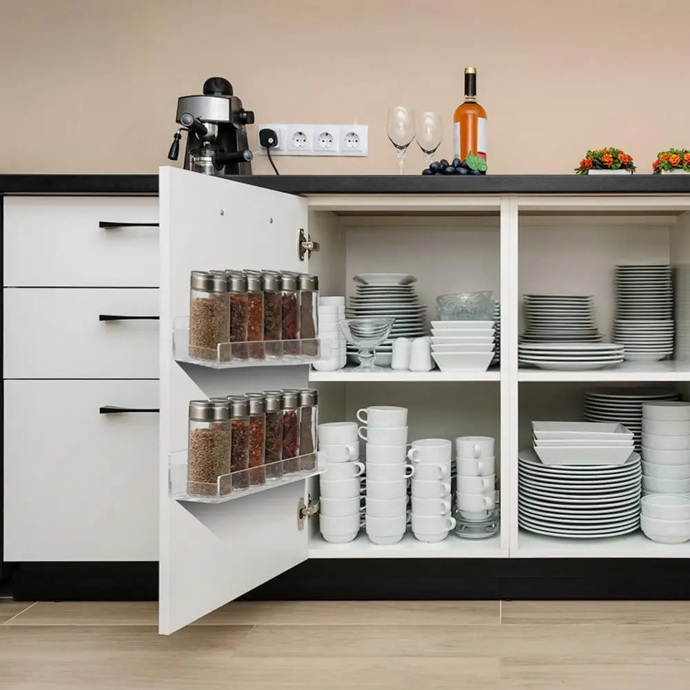 

Wall Mounted Spice Rack Food Room Acrylic Spice Racks Easy Access Organization for Kitchen Cabinets Pantry Doors