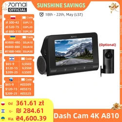 70mai 4K Dash Cam A810 Front Rear Set Suppor 4G Module LTE UP04 Remote Control GPS ADAS Car DVR 70mai A810 Car DVR