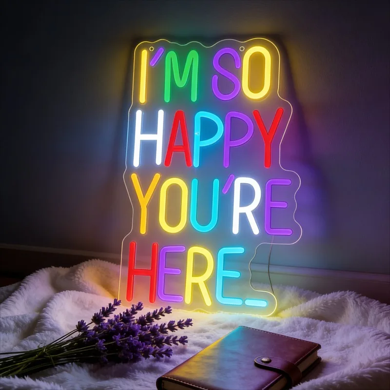 IM SO HAPPY YOURE HERE Neon Sign LED Light for Home Bedroom Living Room Party Wedding Decor USB Rechargeable Night Light Gift