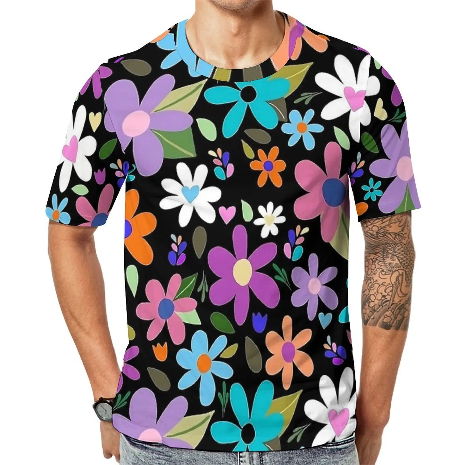 Flower Power T-Shirt Pop Art Flora Streetwear T-Shirts O-Neck Hip Hop Tee Shirt Beach Male Custom Tops Plus Size 4XL 5XL