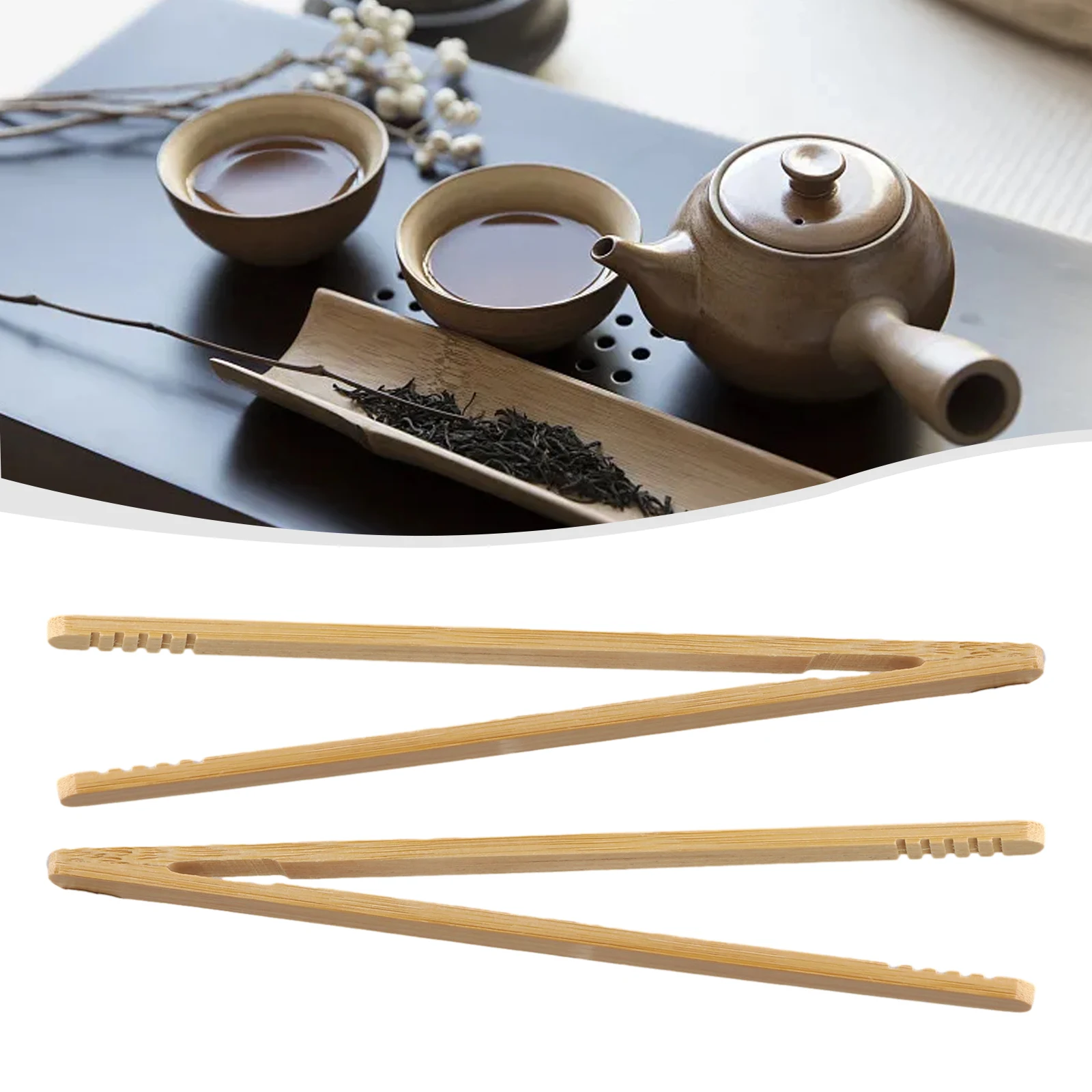 2Pcs Wooden Tea Clip Natural Bamboo Tweezers Kitchen Salad Food Toast Tong For Cooking Toast Bread Pickles Teaware Accessories