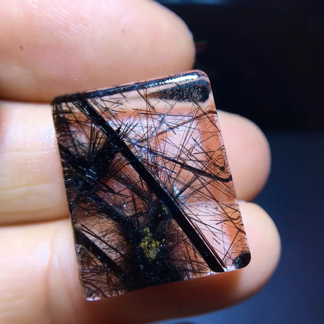 

Natural Black Rutilated Quartz Pendant Cat Eye 21.5/17.3/4.8mm Rectangle Rutilated Quartz Jewelry Women Brazil AAAAAAA