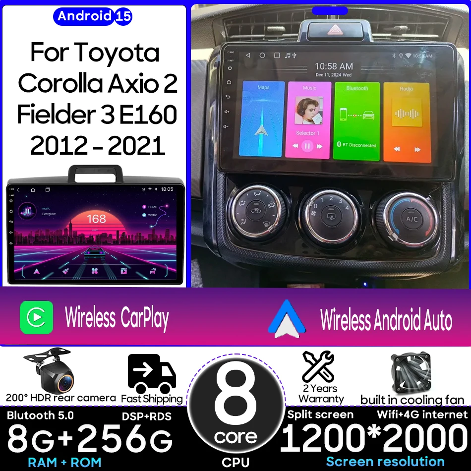 Android For Toyota Corolla Axio 2 Fielder 3 E160 2012 - 2021 Car Multimedia Player Carplay Auto Radio Stereo Navigation GPS 2din