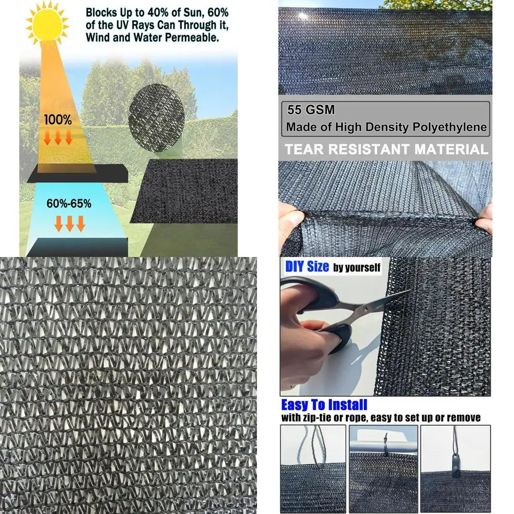 

40-50% UV Block Shade Cloth, Customizable 20x20FT, Black Sun Mesh for Garden & Greenhouse Plants