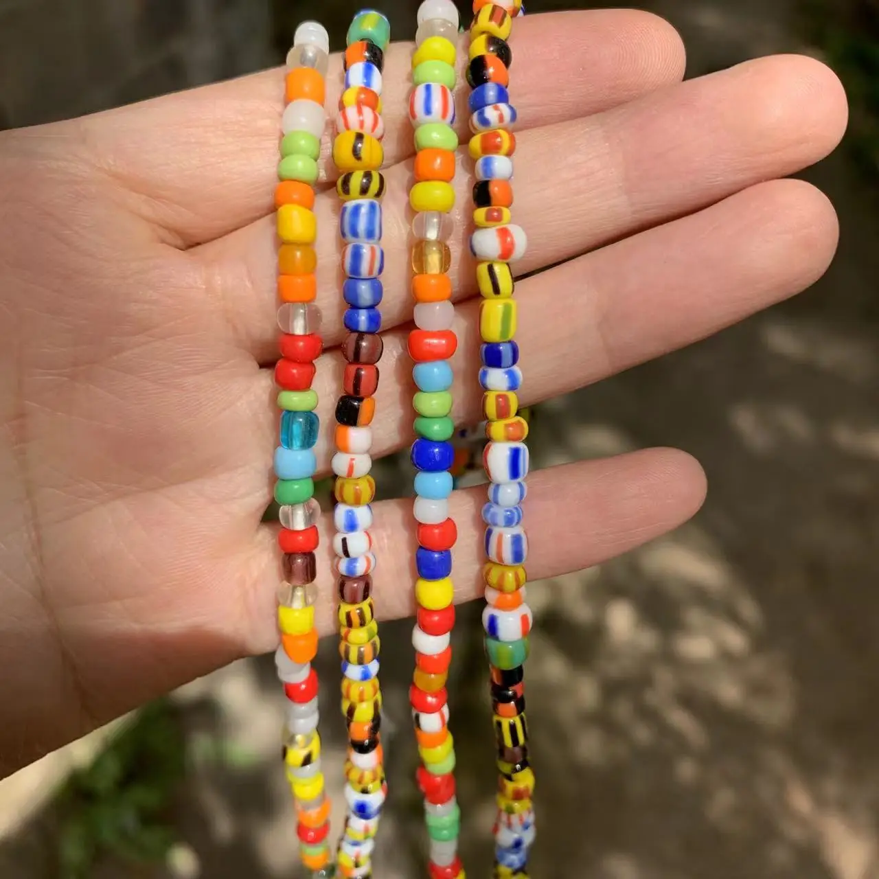 Multi-color Beads Women Necklace Natural African Old Glass Rainbow Glass Beads Choker Jewelry Gifts