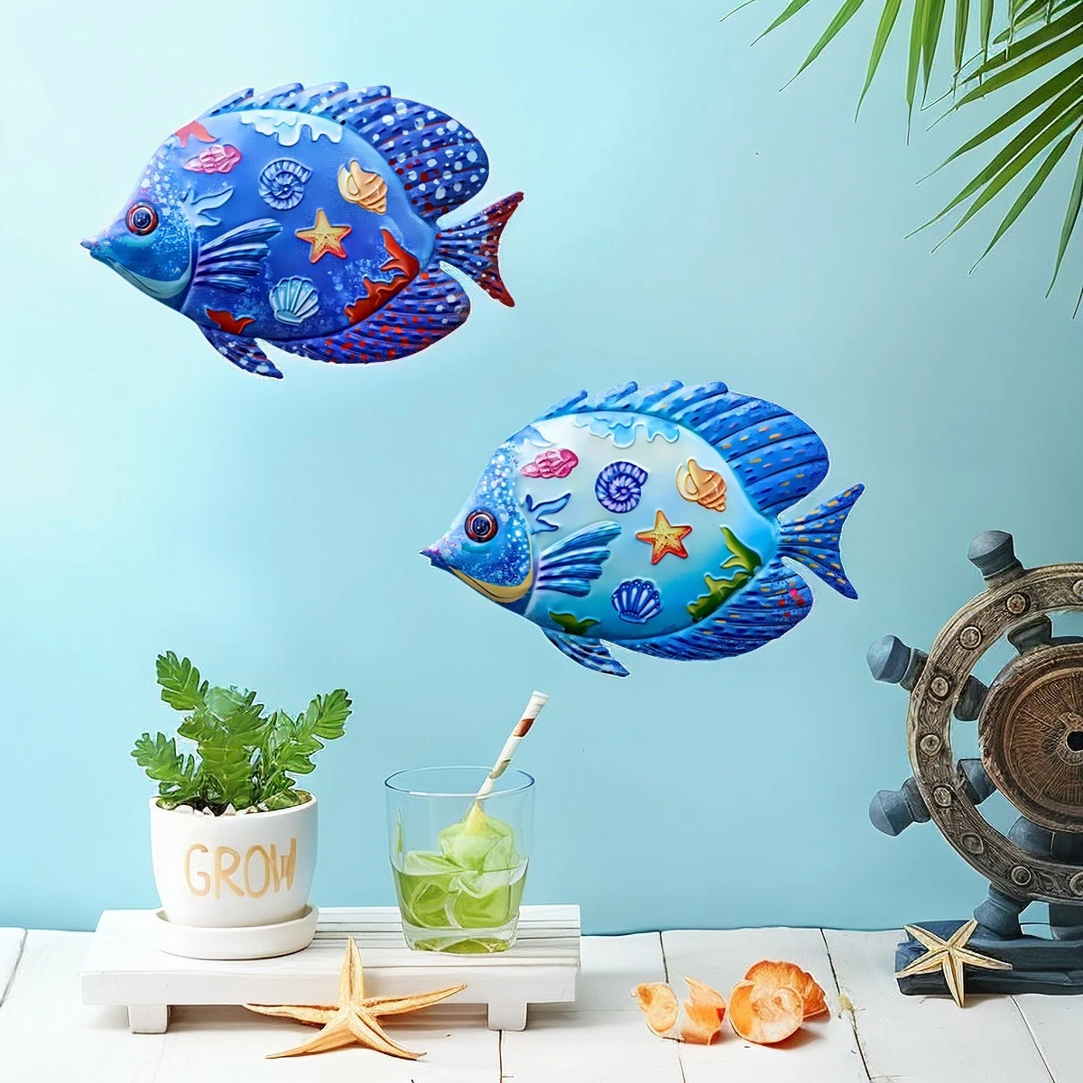 Eye-catching Metal Ocean Fish Wall Decor Hanging Wall Outdoor Garden Sculpture Statues Home Yard Party Pool Bathroom Living Room