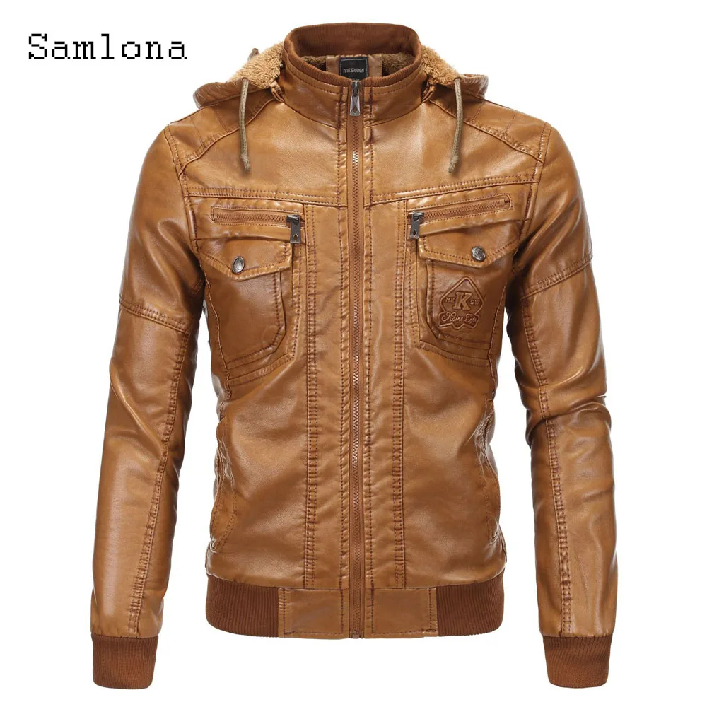 

2024 New Spring Pu Leather Jacket Men's Fashion Hooded Outerwear Men Long Sleeves Top Overcoats Yellow Soft Faux Leather Jackets