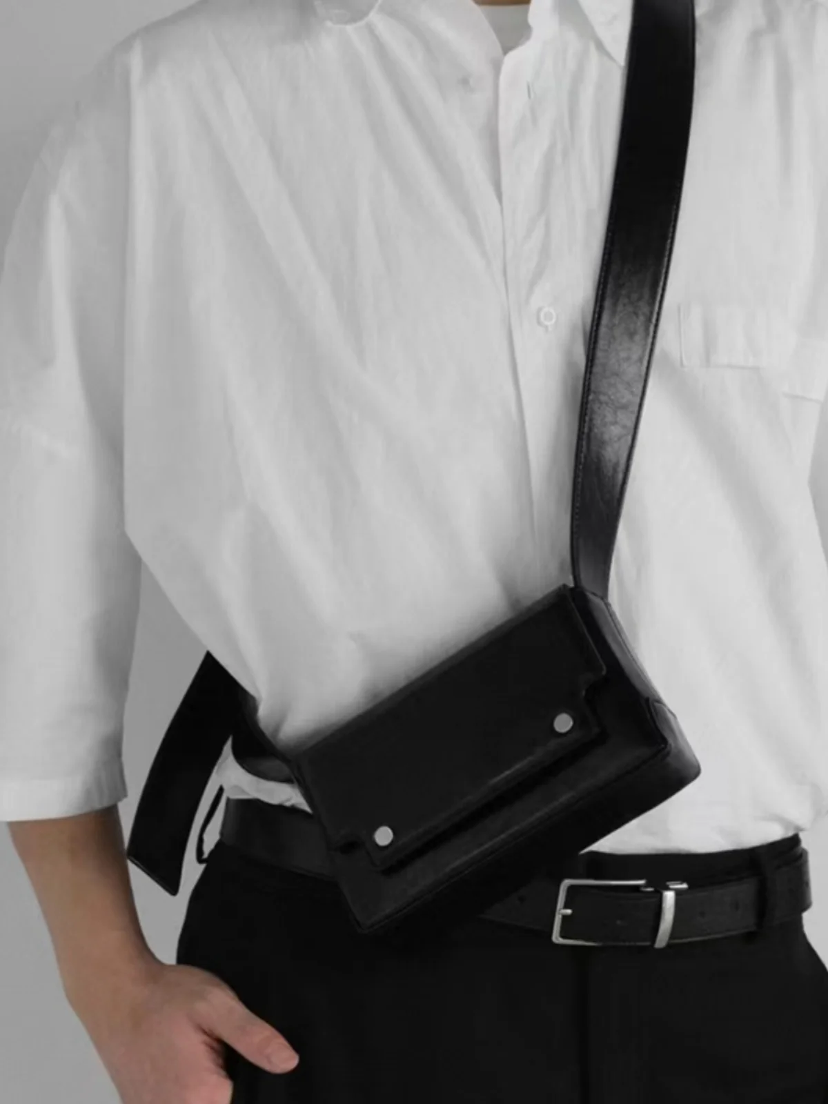 NIN  Square Box Crossbody Phone Bag Unisex Street Style Backpack Casual Magnetic Buckle Closure PU Leather Handbag