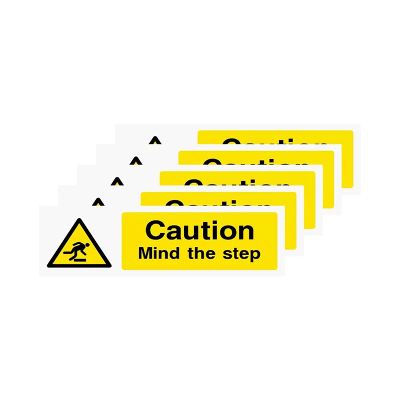 5 Pcs Caution Mind the Step Signs Set Stairs Self-Adhesive Safety Stickers 150x50mm Safety Signs Board Warning Symbol Stickers