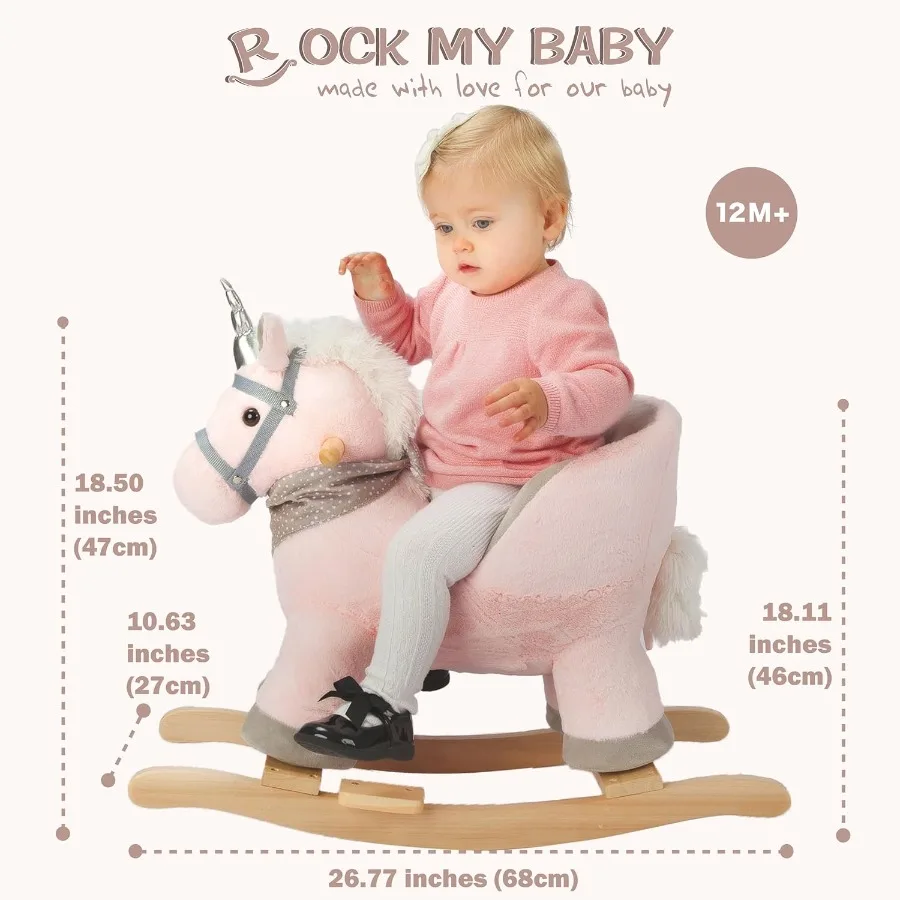 حصان هزاز يونيكورن الطفل الحيوان الروك حصان هزاز مع مقعد ركوب على الحصان أفخم حصان هزاز مع موسيقى يونيكورن خشبية Ro