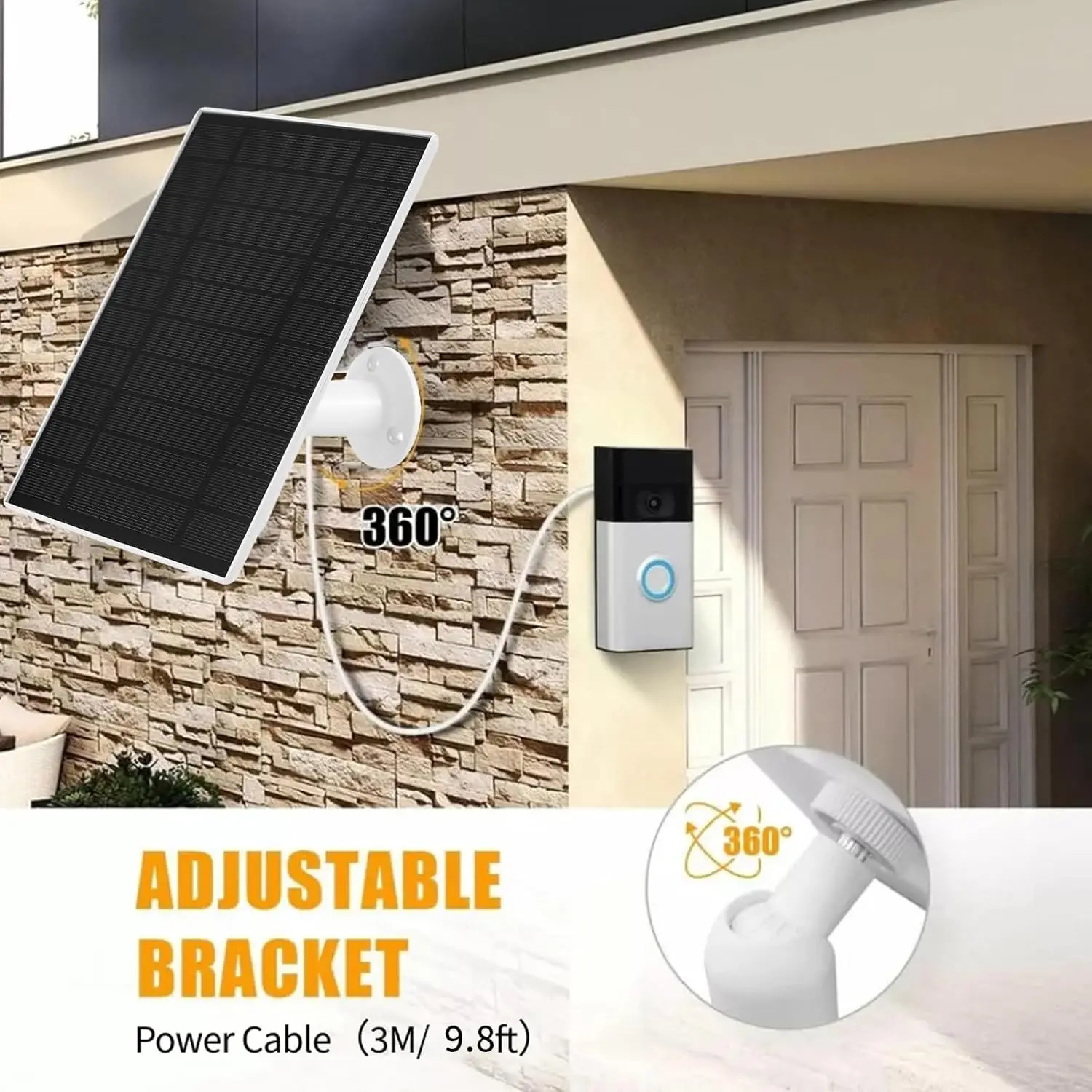 6W 5V Solarpanel-Ladegerät für Ring-Kamera, wasserdicht & 360° °   Einstellbares Solarzellen-Kit für Ring Doorbell 2/3/3Plus/4
