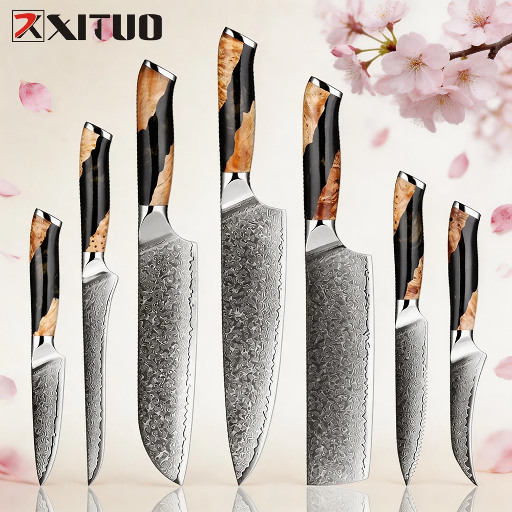 

XITUO Chef Knives Set 1-7 PCS,Ultra Sharp Damascus Steel Kitchen Knives Set, Including Chef,Santoku,Boning Steak & Paring Knife