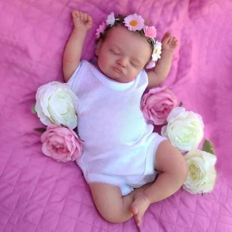 

20'' 49cm Cute Reborn Sleeping Baby Doll Girl Rosalie with Hand-Rooted Brown Hair