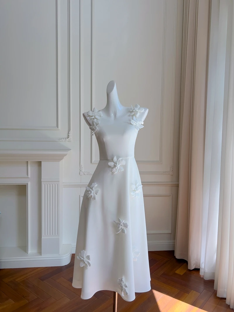 

Ele White Island Dr Floral Sa Свадебное платье трапециевидной формы с высокой талией Casual off Du LookЛетнее свадебное платье