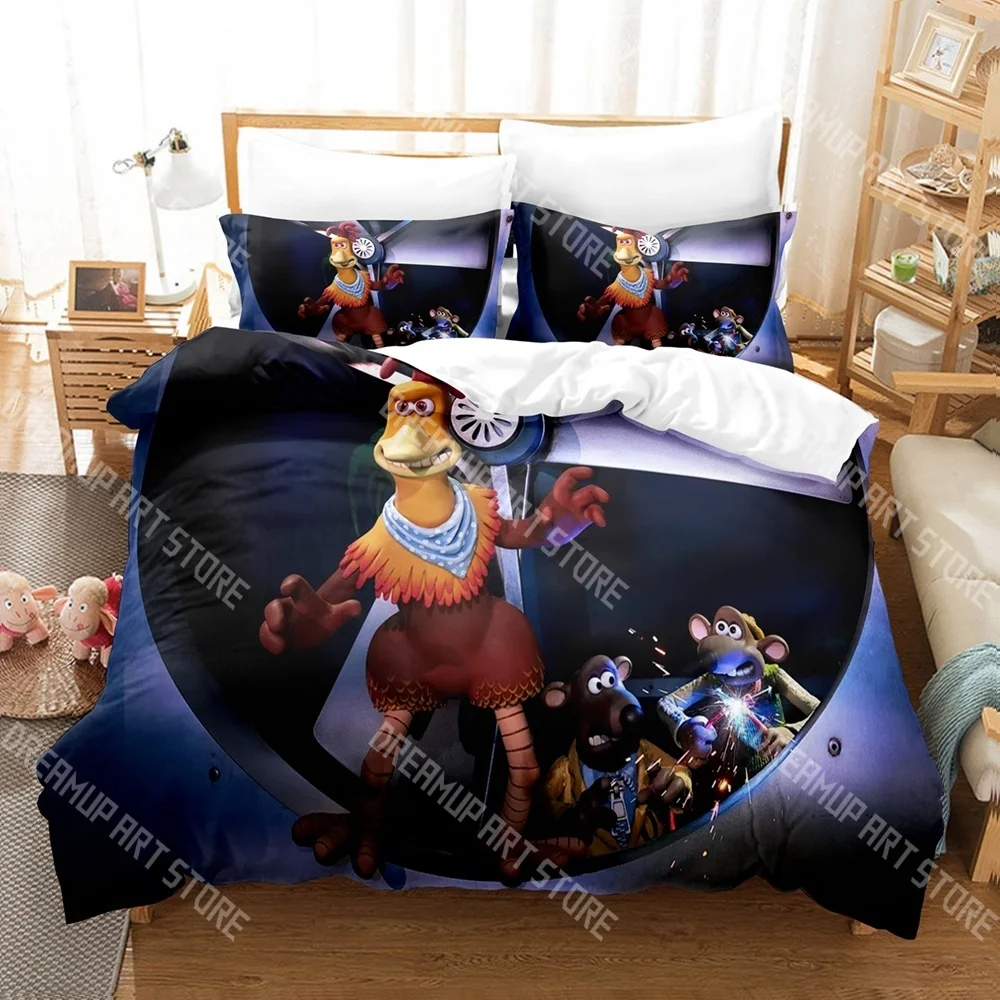 Fashion Chicken Run Cartoon Bedding Set Single Twin Full Queen King Size Bed Set Kids Bedroom Duvetcover Sets Bed Sheet Set