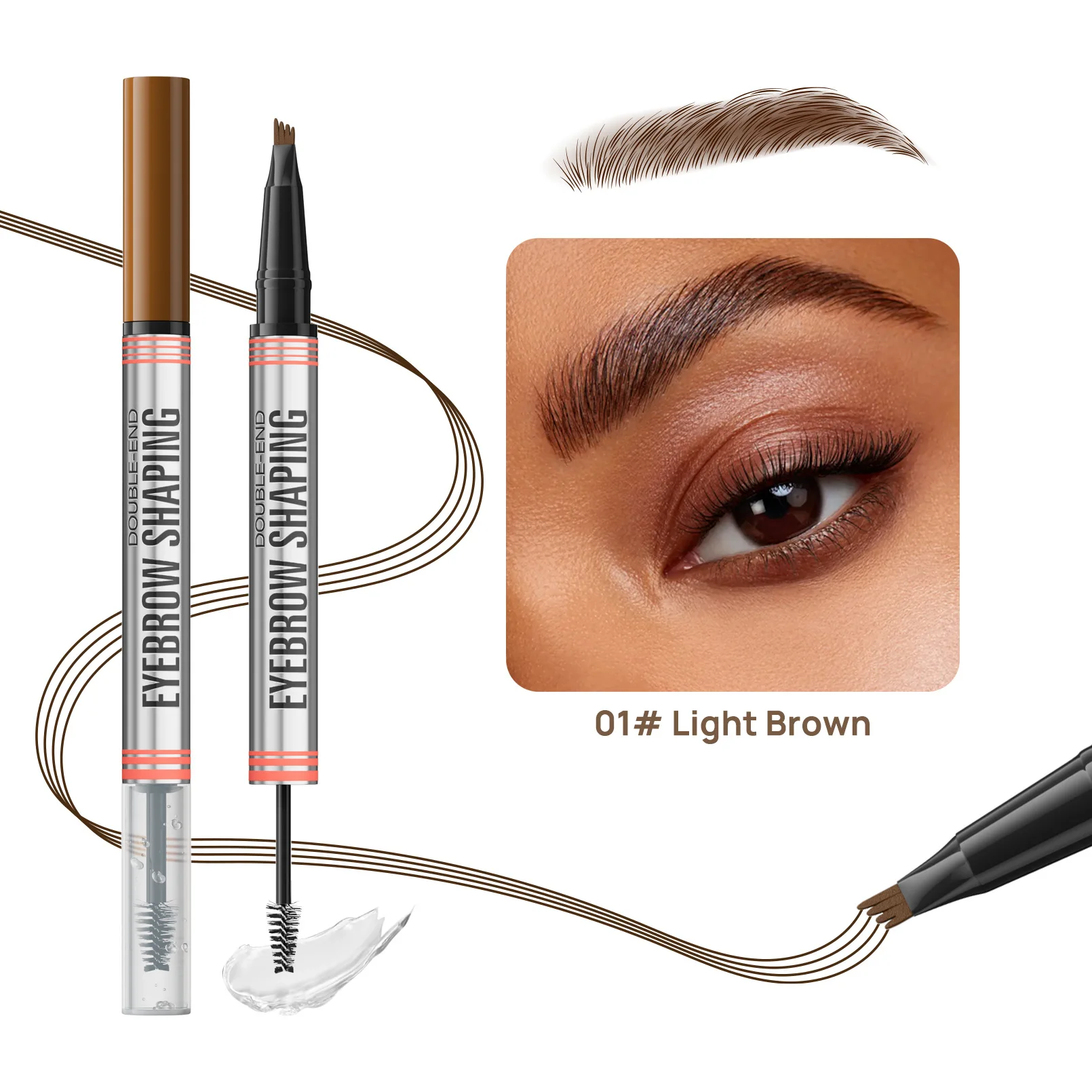 EyeblogugTattoo-Stylo à sourcils gel liquide, stylo à sourcils, crayon à sourcils marron, stylo à sourcils ultra fin, imperméable, cosmétiques pour les yeux, maquillage, 4 points