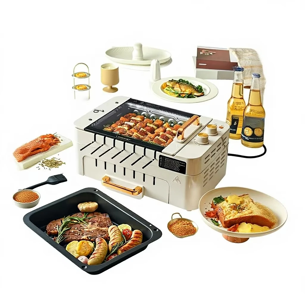 3-in-1 Smokeless Barbecue Rotisserie with Auto Rotating Skewers for Kebab Cooking, 7kg Capacity